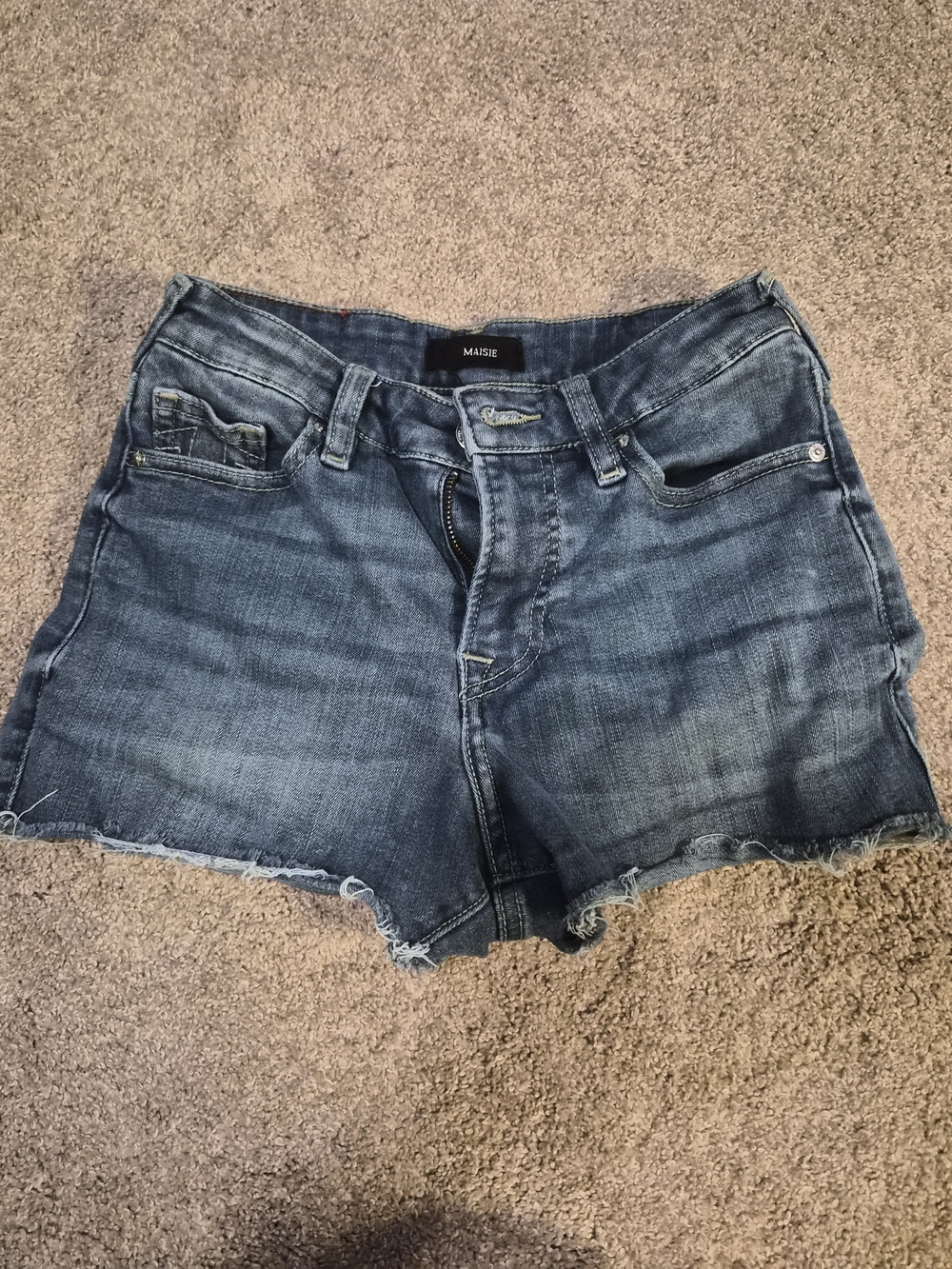 Maisie True Religion Mid-Rise Blue Denim Cutoff Shorts